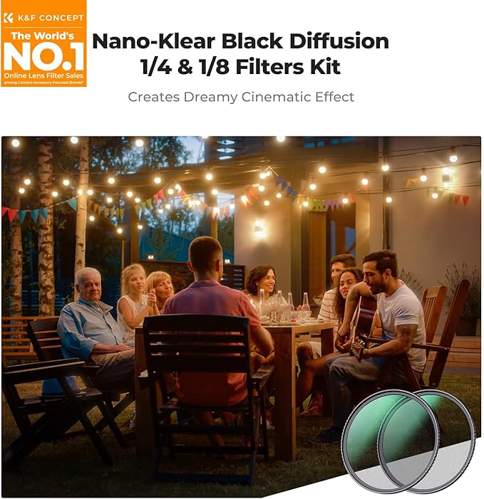 K&F CONCEPT 62mm Black Diffusion 1/4 & 1/8 Filters Kit Mist Cinematic Effect Filters Set with Multi-Layer Coated for Camera Lens - K Series