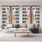 Easter Window Curtains 72 Inch Long 2 Panel Set,Rod Pocket Long Curtains & Drapes,Spring Rabbits Ears Feet Wildflowers Black Plaid Light Filtering Window Treatment for Bedroom Living Room 52"W x 72"L