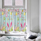 Happy Easter Kitchen Curtains 54 Inches Length, Spring Bunny Eggs Flower Teal Wood Grain Window Treatment Curtain Drapes, Decorative Window Curtains for Bedroom Cafe, 52"x54", 2 Panels