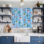 2 Panel Kitchen Cafe Curtains, Desert Landscape Sunlight Filtering Nature Air Through, Home Decor Window Covering Tier Curtains for Living Room 80W x 63L inch Cute Camels Palm Trees Houses Leaves Blue