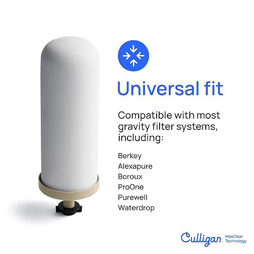 Culligan MaxClear 2.25 Gallon Gravity Water Filter System, Polished Stainless-Steel Countertop Water Filter NSF/ANSI Certified to Reduce Microplastics, Lead & Total PFAS, with 4 Ceramic Filters