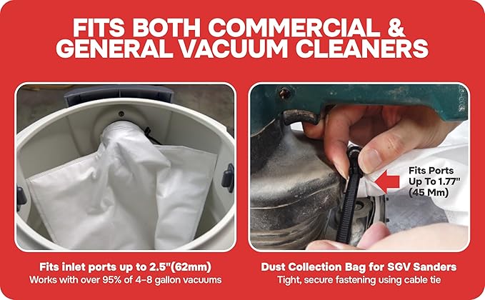 Dust Collection Bag – Small, 3 Pack, Adjustable Fit Dust Bag, with 3-Layer Filter System, Captures dust for Sanders, Miter Saw dust collector & Table Saw Accessories, Fits Ports Up to 42 mm
