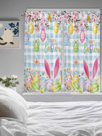 Happy Easter Bedroom Curtains 63 Inches length, Spring Watercolor Bunny Eggs Flower Blue Plaid Window Treatment Curtain Drapes, Rod Pocket Curtain Panels for Living Room Kitchen, 42"x63", 2 Panels