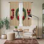 Red Green Christmas Window Curtains 63 Inch Long 2 Panel Set, Rod Pocket Bedroom Curtains & Drapes, Xmas Botanical Winter Farmhouse Light Filtering Window Treatment for Living Room 42"W x 63"L