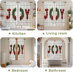 Christmas Wreaths Window Curtains 63 Inch Long 2 Panel Set, Rod Pocket Bedroom Curtains & Drapes, Winter Bow Plaid Farmhouse Wooden Grain Light Filtering Window Treatment for Living Room 42"W x 63"L