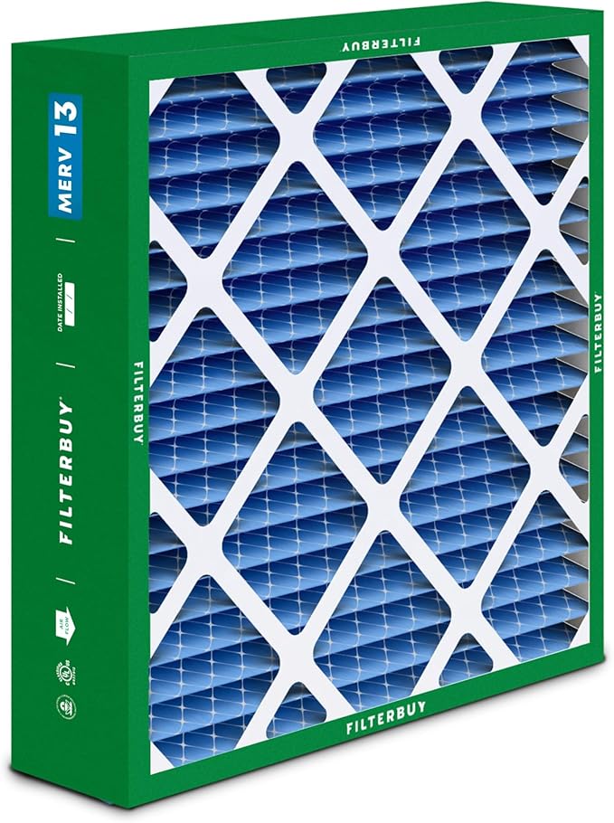 Filterbuy 17.5x21x5 Air Filter MERV 13 Optimal Smoke & Allergy Defense (4-Pack), Electrostatic Pleated HVAC AC Furnace Filters for Rheem, Ruud, and Protech (Actual Size: 17.13 x 20.63 x 4.38)