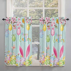 Happy Easter Tier Curtains 45 Inches Long, Spring Bunny Eggs Flower Teal Wood Grain Window Treatment Curtain Drapes, Small Curtain Drapes for Bathroom Laundry Room, 27.5"x45", 2 Panels