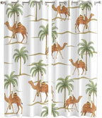 2 Panel Kitchen Cafe Curtains, Desert Camels Sunlight Filtering Nature Air Through, Home Decor Window Covering Tier Curtains for Bedroom Living Room 80W x 84L inch Tropical Date Palm Trees Animal
