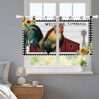 Farmhouse Rooster Kitchen Curtains 36 Inch Length, Small Window Curtains Tab Top, Rustic Red Barn Windmill Sunflowers Light Filtering Short Window Treatments Tier Drapes 27.5"x36" 2 Panel