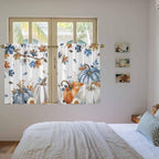 Navy Blue Pumpkin Fall Kitchen Curtains 45 Inch Long 2 Panel Set, Rod Pocket Window Treatment, Thanksgiving Maple Leaves Branches Light Filtering Panels Short Drapes for Bathroom Camper 42"W x 45"L