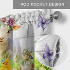 Easter Curtain Valances for Windows, Kitchen Valance Window Treatment, Spring Sheep Bunny Duck Plants Wooden Grain Light Filtering Block Curtains for Bathroom/Bedroom/Living Room 42'' x 12''