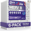 BNX TruFilter 14x14x1 Air Filter MERV 8 (6-Pack) - MADE IN USA – Dust & Pet Defense Pleated Air Conditioner HVAC AC Furnace Filters for Dust, Pet, Mold, Pollen MPR 600 – 700 & FPR 5