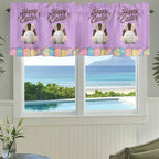 Purple Easter Curtain Valances for Windows, Kitchen Valance Window Treatment, Spring Cartoon Bunny Colorful Eggs Wood Grain Light Filtering Block Curtains for Bathroom/Bedroom/Living Room 54'' x 18''