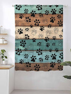 Sheer Curtains 63 Inch Length, Green Brown Paw Print Semi Sheer Curtains Light Filtering Window Treatment, Vintage Farmhouse Country Wooden Grain Privacy Voile Drapes for Living Room 52x63 Inch
