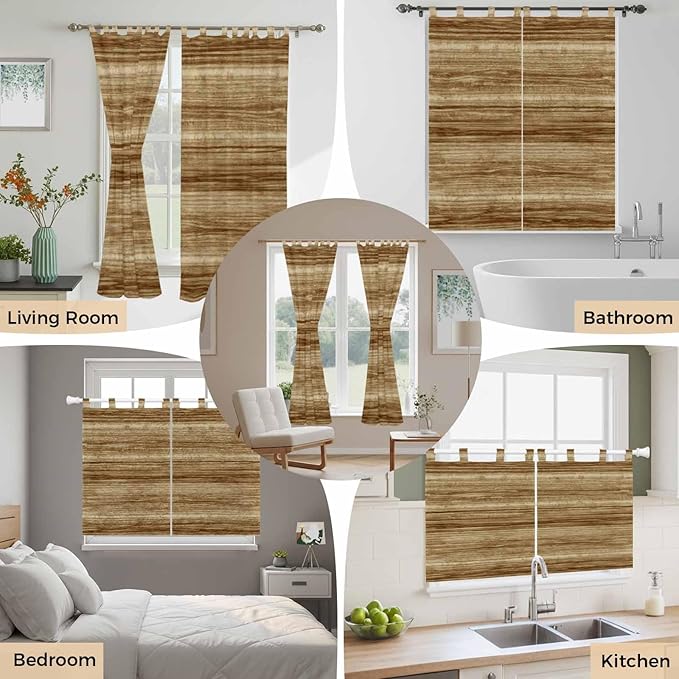Vintage Western Living Room Curtains 96 Inch Length, Window Curtains Tab Top, Rustic Farmhouse Wooden Grain Barn Door Light Filtering Window Treatments Drapes 52"x96" 2 Panel