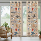 Vintage Outdoor Curtains for Patio Sharks Whales Lobsters Biographies Waterproof Outside Curtains with Grommet Top Weatherproof Curtain for Cabana Pergola Gazebo, 1 Panel, 54" W x 95" L