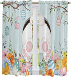 Easter Bunny Window Curtains 63 Inch Long 2 Panel Set,Rod Pocket Bedroom Curtains & Drapes,Easter Eggs Spring Farmhouse Wood Grain Teal Blue Light Filtering Window Treatment 42"W x 63"L