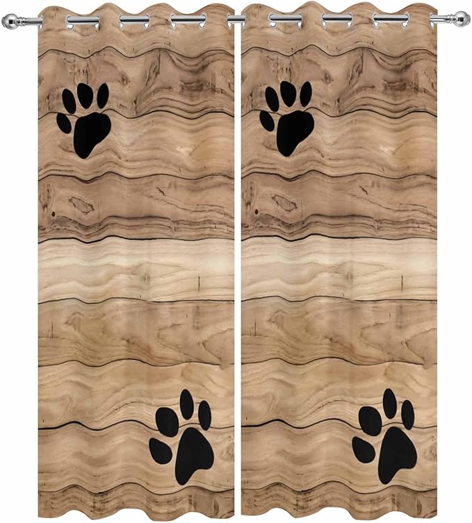 Wood Grain Outdoor Curtains for Patio Claws Animals Wooden Brown Waterproof Outside Curtains with Grommet Top Weatherproof Curtain for Cabana Pergola Gazebo, 2 Pack, 54" W x 95" L
