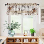 Kitchen Curtains Tiers and Valance Set of 3, Texas Star Brown Light Filtering Window Curtain Set, Farmhouse Retro Branches Wooden Grain Rod Pocket Curtain Drapes for Cafe, Living Room, 24 Inches Tiers