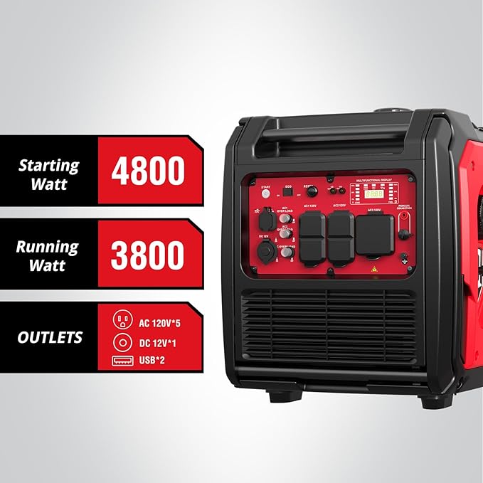 PowerSmart 4800-Watt Portable Inverter Generator with Electric Start, Super Quiet，Wheel Handle Kit, CO Protect, RV Ready, Parallel Capable Included, EPA Compliant