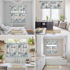 Kitchen Curtains Tiers and Valance Set of 3, Vintage Farmhouse Light Filtering Window Curtain Set, Blue Country Texas Star Vines Wooden Rod Pocket Curtain Drapes for Cafe, Living Room, 24 Inches Tiers