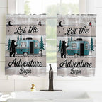Farmhouse Bear Camper Van Tree Window Valance Curtains, Vintage Wood Grain Light Filtering Kitchen Valance with 3-inch Rod Pocket for Living Room Bathroom Bedroom,2 Panel,27.5x45In