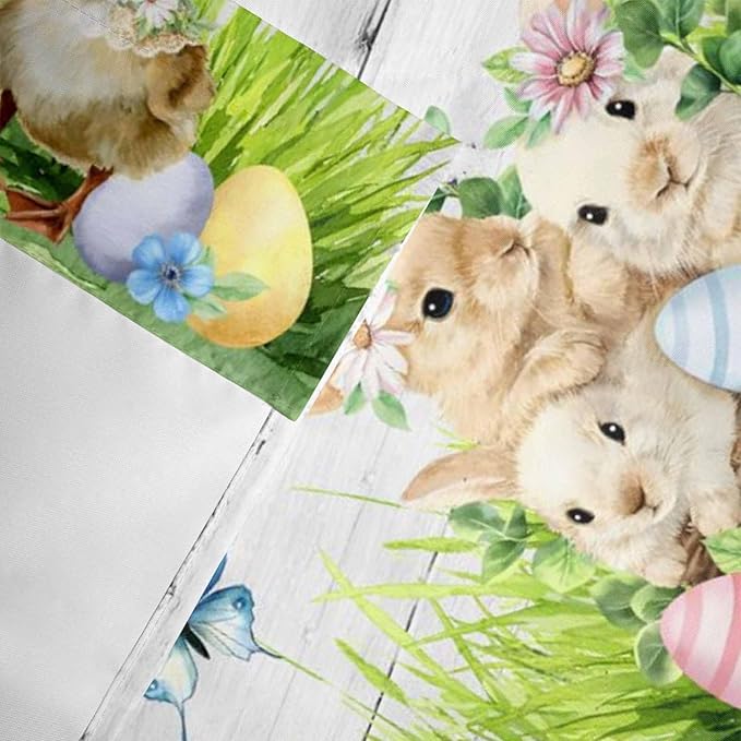 Easter Curtain Valances for Windows, Kitchen Valance Window Treatment, Spring Sheep Bunny Duck Plants Wooden Grain Light Filtering Block Curtains for Bathroom/Bedroom/Living Room 42'' x 12''