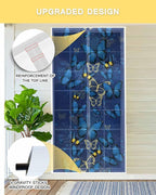 Screen Door 38"x83" Blue Butterfly Door Screen Magnetic Closure, Yellow Navy Blue Butterfly Art Hands Free Magnetic Screen Door for Single/Sliding/Front Door