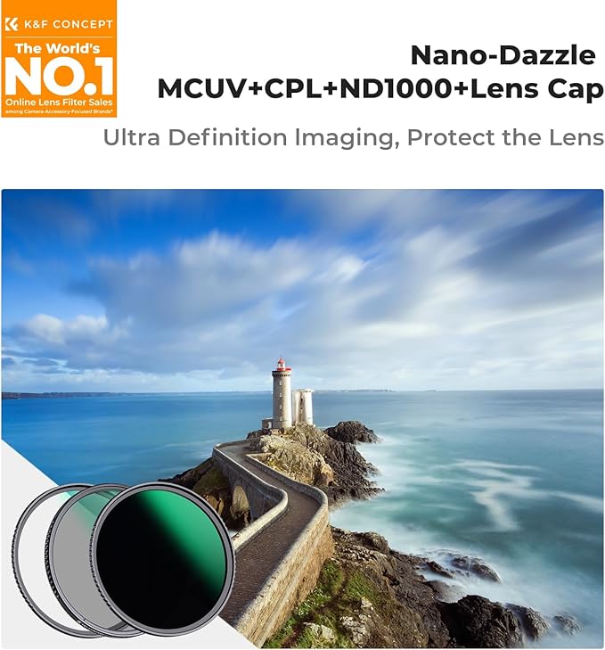 K&F CONCEPT 72mm CPL MCUV ND1000 Lens Filter 2 Lens Caps Kits Waterproof Polarizing + UV Protection + Fixed Neutral Density Camera Lens Filter with 24 Layer Coatings