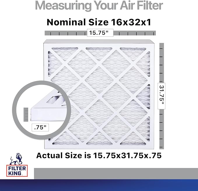 Filter King 16x32x1 Air Filter | 4-PACK | Carbon MERV 8 HVAC Pleated A/C Furnace Filters | MADE IN USA | Actual Size: 15.75 x 31.75 x .75"