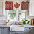 Canada Curtain Valances for Windows, Kitchen Valance Window Treatment, Red Maple Leaf Flag Vintage Farmhouse Wooden Grain Light Filtering Block Curtains for Bathroom/Bedroom/Living Room 42'' x 18''