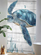 Sheer Curtains 96 Inches Long, Teal Green Ocean Turtle Semi Sheer Curtains Light Filtering Window Treatment, Coastal Seaweed Wood Grain Privacy Voile Drapes for Living Room Bedroom 52x96 Inch