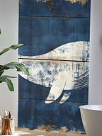 Sheer Curtains 96 Inches Long, Ocean Whale Blue Semi Sheer Curtains Light Filtering Window Treatment, Summer Sea Vintage Wooden Grain Privacy Voile Drapes for Living Room Bedroom 52x96 Inch