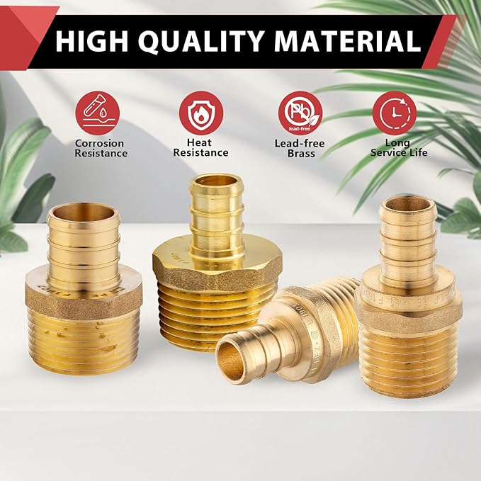 200-Pack EFIELD 3/4-inch Pex Crimp Fittings,3/4 Inch x 3/4 Inch NPT Male NPT Adapters, ASTM F1807,(PEX1807021-200PCS)
