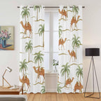 2 Panel Kitchen Cafe Curtains, Desert Camels Sunlight Filtering Nature Air Through, Home Decor Window Covering Tier Curtains for Bedroom Living Room 104W x 96L inch Tropical Date Palm Trees Animal