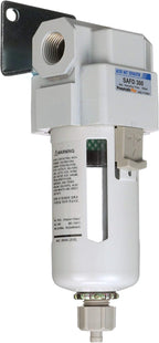 PneumaticPlus SAFD300-N03B Compressed Air Coalescing Filter, 0.01 Micron 3/8" NPT - Poly Bowl, Manual Drain, Bracket