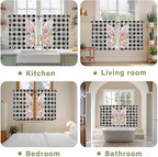 Easter Kitchen Curtains 45 Inch Long 2 Panel Set, Rod Pocket Window Treatment, Spring Rabbits Ears Feet Wildflowers Black Plaid Light Filtering Panels Short Drapes for Bathroom Camper 42"W x 45"L