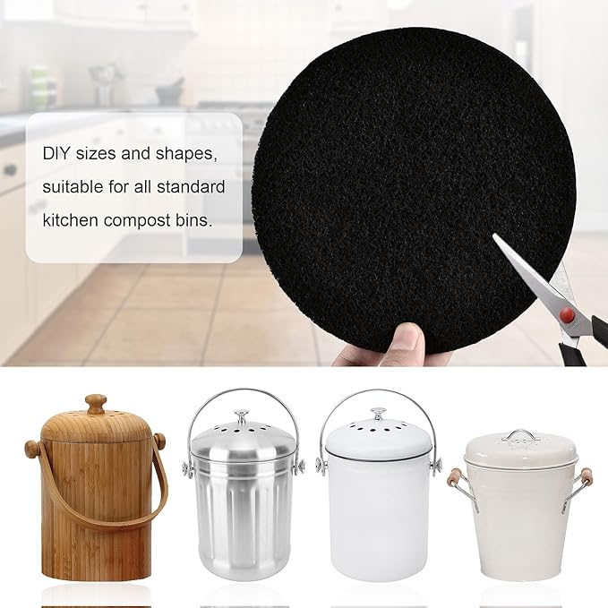 6Pcs 6.5 Inch Charcoal Filters for Kitchen Compost Bin, Replacement Activated Carbon Filters for Countertop Compost Pail Home Bucket Refill Sets, Round