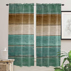 Vintage Plank Turquoise Brown Window Valance Curtains, Farmhouse Wood Grain Light Filtering Kitchen Valance with 3-inch Rod Pocket for Living Room Bathroom Bedroom,2 Panel,52x72In