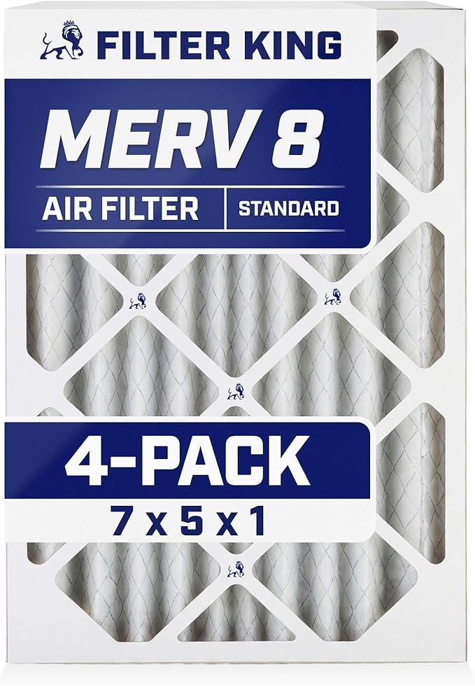 Filter King 7x5x1 Air Filter | 4-PACK | MERV 8 HVAC Pleated A/C Furnace Filters | MADE IN USA | Actual Size: 7 x 5 x .75"