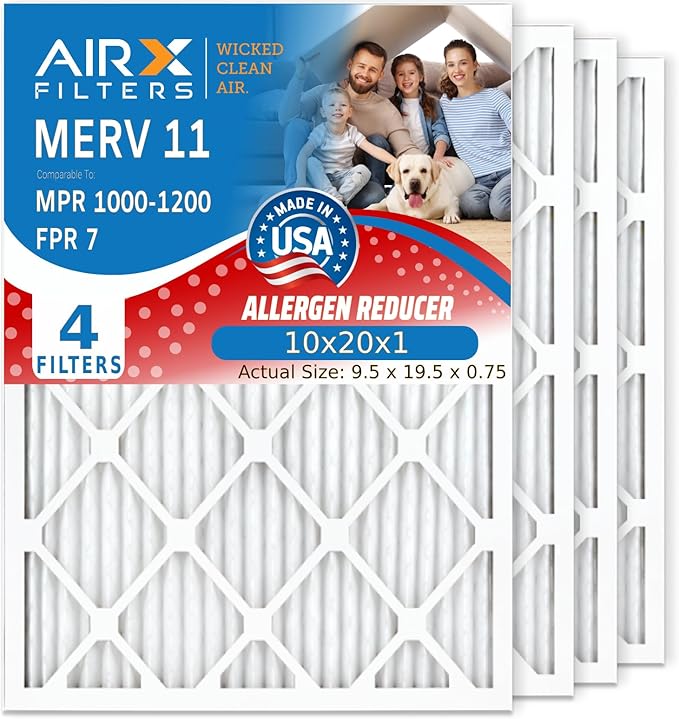 AIRX FILTERS WICKED CLEAN AIR. 10x20x1 Air Filter MERV 11 Electrostatic Pleated Air Conditioner Filter 4 Pack HVAC AC Furnace Filters