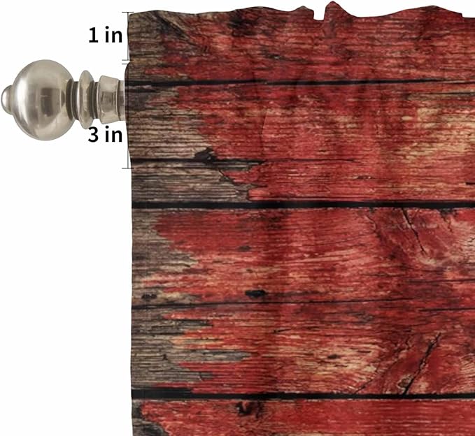 Kitchen Curtains Tiers and Valance Set of 3, Canada Light Filtering Window Curtain Set, Red Maple Leaf Flag Farmhouse Shabby Wooden Grain Rod Pocket Curtain Drapes for Living Room, 36 Inches Tiers