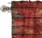 Kitchen Curtains Tiers and Valance Set of 3, Canada Light Filtering Window Curtain Set, Red Maple Leaf Flag Farmhouse Shabby Wooden Grain Rod Pocket Curtain Drapes for Living Room, 24 Inches Tiers