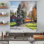 Steam Train Sheer Curtains 108 Inch Length Railroad Country Barn Rustic Trees Farmhouse Chiffon Curtain for Bedroom Living Room Light Filtering Rod Pocket Window Treatments Voile Curtains Drapes