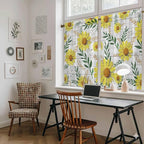 Yellow Daisy Kitchen Curtains, Farmhouse Country Flower Leaf Plant Wood Grain Light Filtering Window Curtain Panels, 2Pcs Rod Pocket Window Treatments Set for Study Room Bathroom Bedroom 52x54 Inches