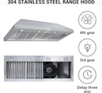 CHETTO C Stainless Steel Range Hood Cover with 4-Speed Vent Hood Insert Custom Handmade Metal Kitchen Fan with Towel Rack LED Light 48"W x24"D x42"H Black Wall Mount