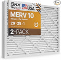 BNX TruFilter 20x25x1 MERV 10 (2-Pack) AC Furnace Air Filter - MADE IN USA - Pleated Air Conditioner HVAC AC Furnace Filters - Removes Odor, Mold, Bacteria, Smoke