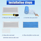 Air Vent Filters Roll, 12" x 120" Cut to Size Air Filters with 66PCS Hook&Loop Fasteners (50+ Filters), MERV 8 Triple Filtration Vent Filter Material for Home Floor, Ceiling, HVAC, AC(12x120 inch)