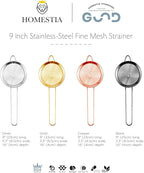Homestia Fine Mesh Strainer for Kitchen, 304 Stainless Steel Sieve Sifters Cocktail Strainer for Food, Tea, Oil, Noodles, Coffee, Juice, Flour, Fruits, Vegetables - Easy to Clean Drink Strainer (Gold)