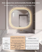 JSLJDM 500X500 mm Illuminated Backlit LED Bathroom Mirror, Wall Mounted Multifunction Bathroom Vanity Mirror with Lights and Demister Pad, Energy-Saving Illuminated Smart Mirror 80cm tricolorlight